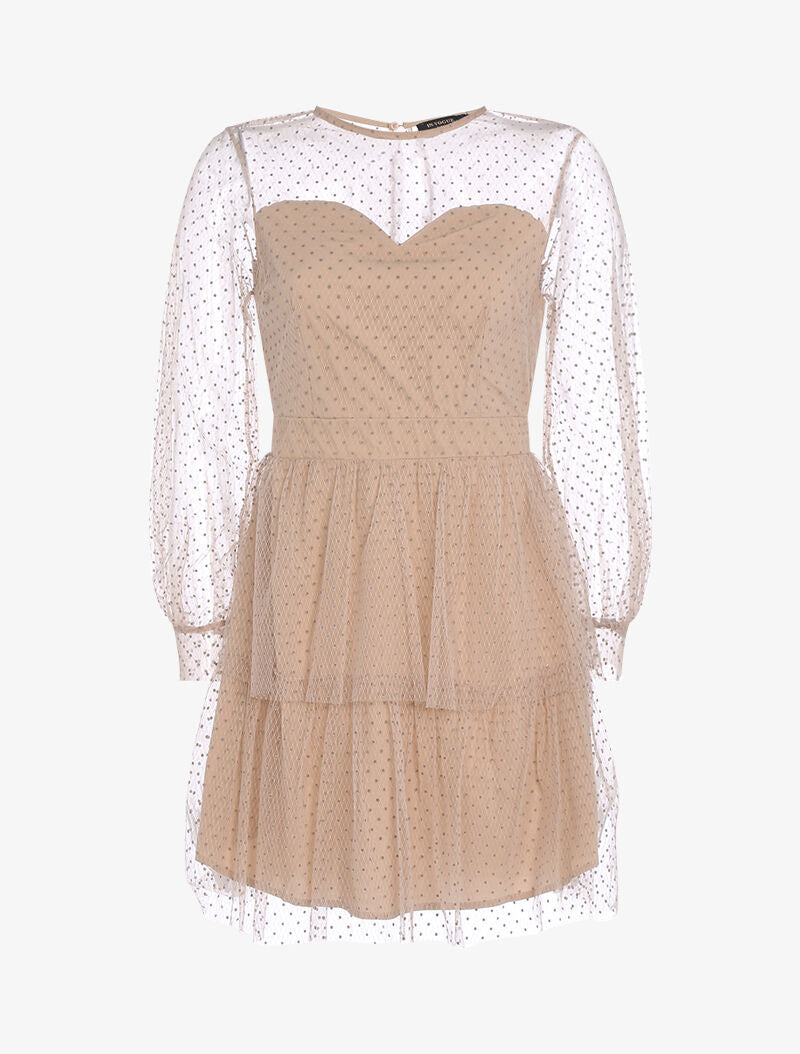 Robe patineuse en tulle à pois - beige rosé - 3