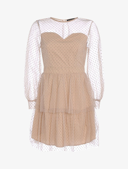 Robe patineuse en tulle à pois - beige rosé - 3
