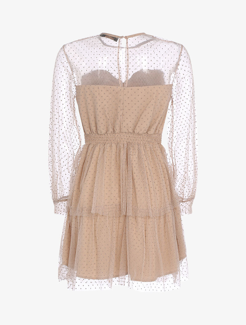 Robe patineuse en tulle à pois - beige rosé - 2