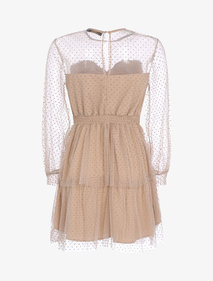 Robe patineuse en tulle à pois - beige rosé - 2