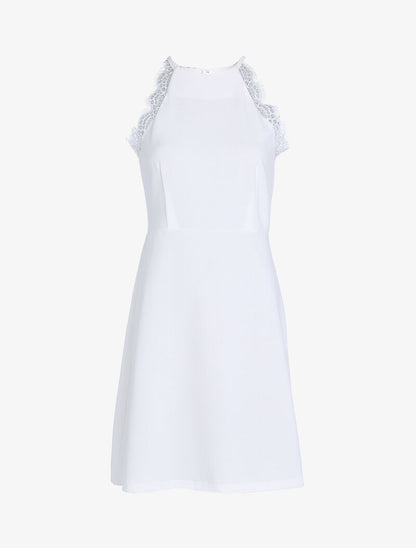 Robe à col américain et dentelle - ecru - 3