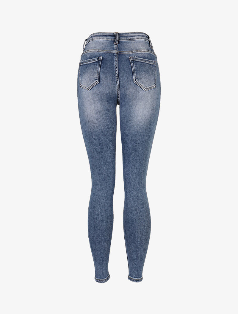 Jean basique griffé à taille haute - denim clair - 4