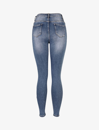 Jean basique griffé à taille haute - denim clair - 4