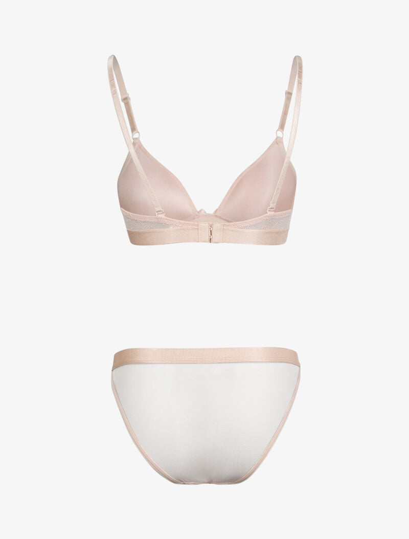 Ensemble en dentelle fleurie et résille - rose - 2