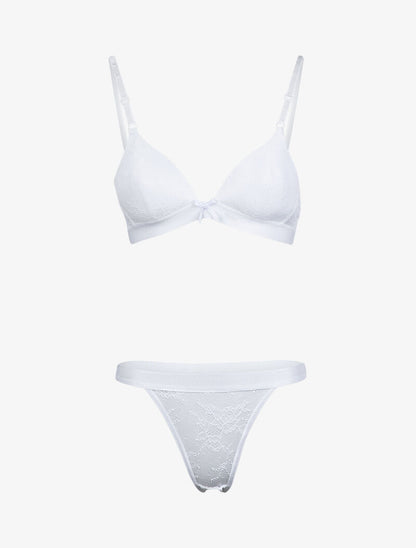 Ensemble en dentelle fleurie et résille - blanc - 1