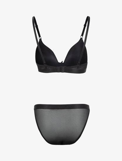 Ensemble en dentelle fleurie et résille - noir - 2