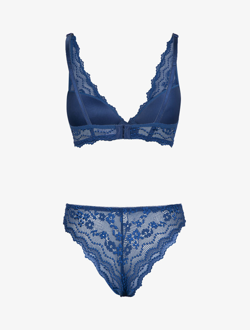 Ensemble soutien gorge ampliforme en dentelle fleurie - bleu électrique - 2