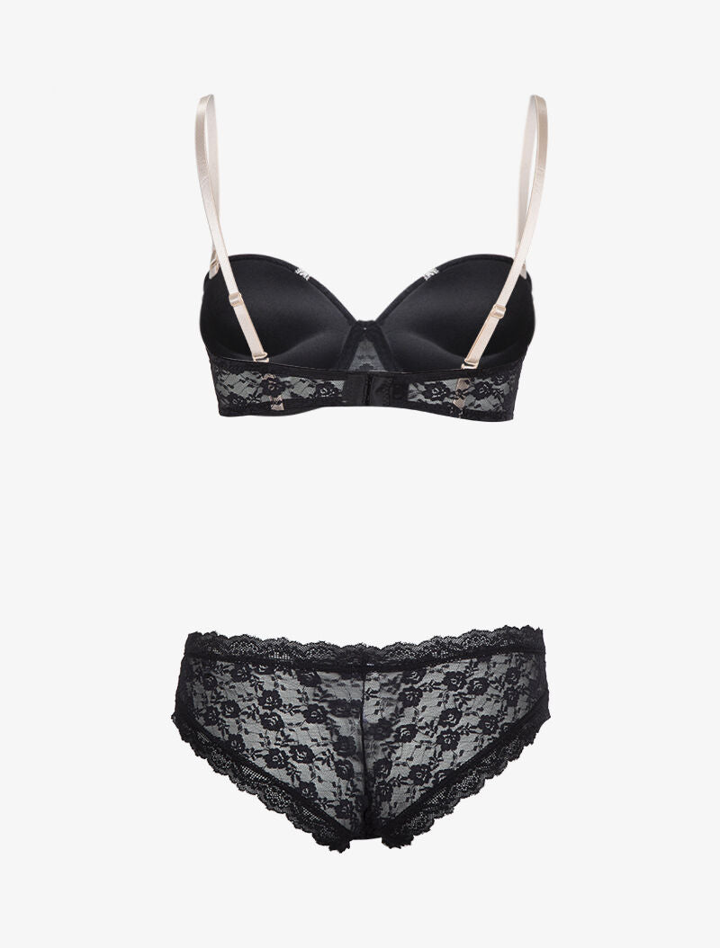 Ensemble emboitant en dentelle à bandes contrastantes - noir - 2