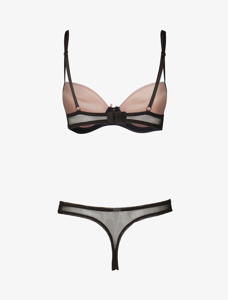 Ensemble push up en dentelle et tulle - noir/vieux rose - 2