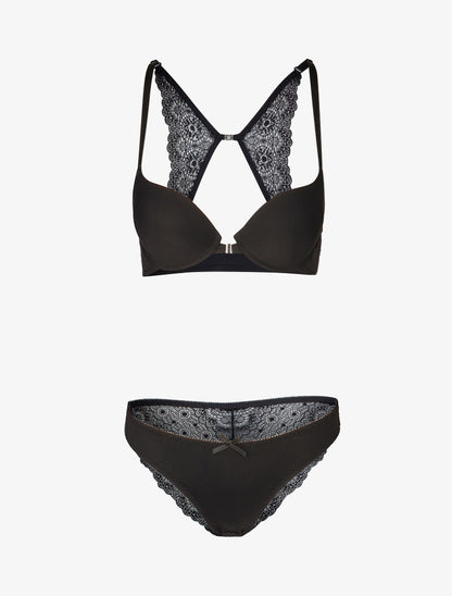 Ensemble push up satiné à fermeture avant - noir - 1