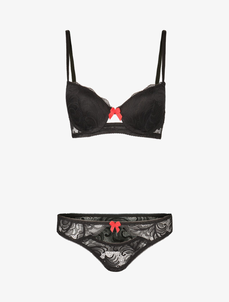 Ensemble push up en dentelle festonnée - noir - 3