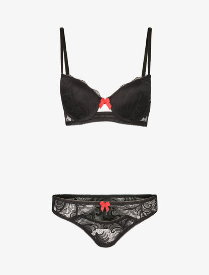 Ensemble push up en dentelle festonnée - noir - 3