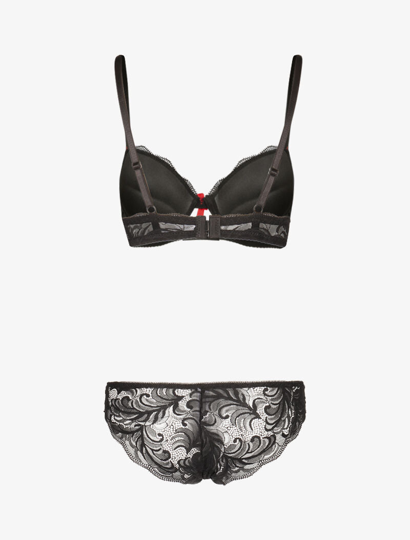 Ensemble push up en dentelle festonnée - noir - 2