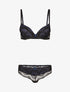 Ensemble à empiècements résille et dentelle fleurie - noir/bleu - 1