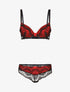 Ensemble à empiècements résille et dentelle fleurie - noir/rouge - 1