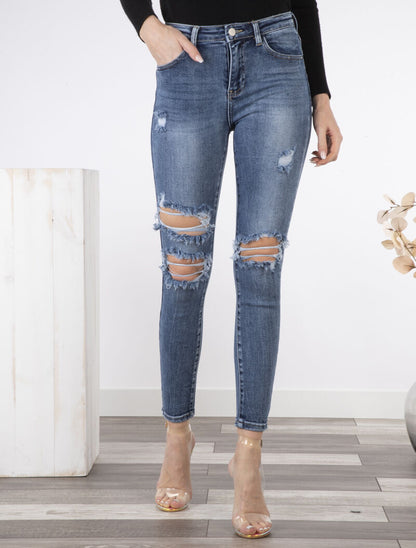 Jean skinny déchiré - bleu denim - 1