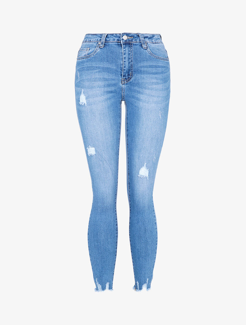 Jean 7/8 a strappi - blu denim