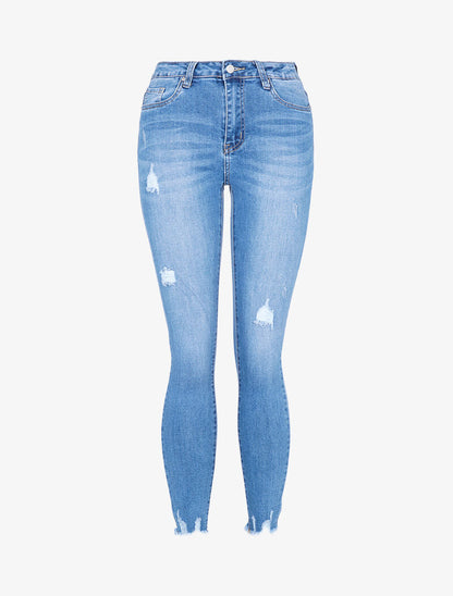 Jean 7/8 a strappi - blu denim