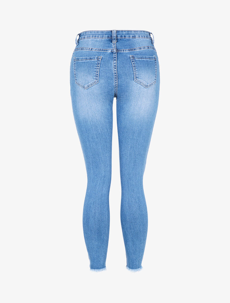 Jean 7/8 a strappi - blu denim