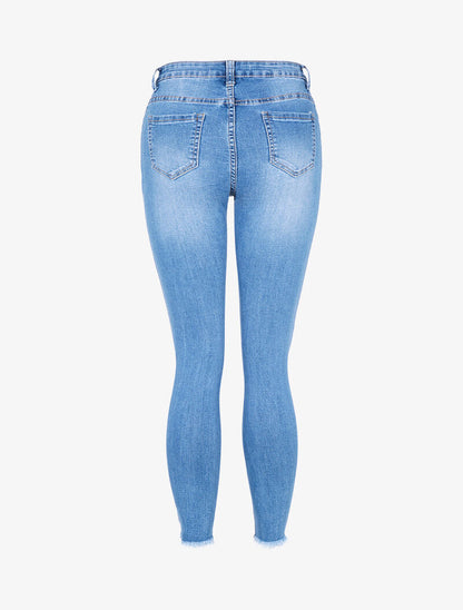 Jean 7/8 a strappi - blu denim