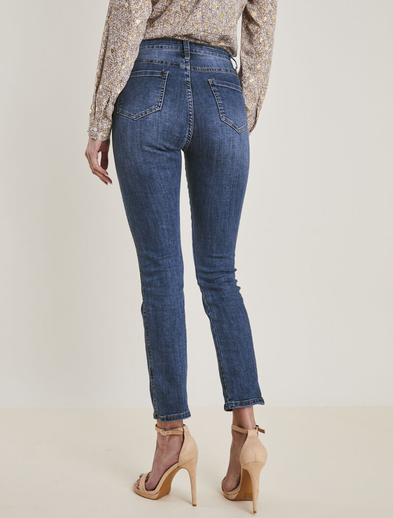 Jean droit fendu à taille haute - bleu denim - 2