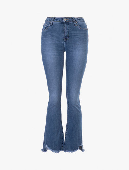 Jean flare à bords usés - bleu denim - 1