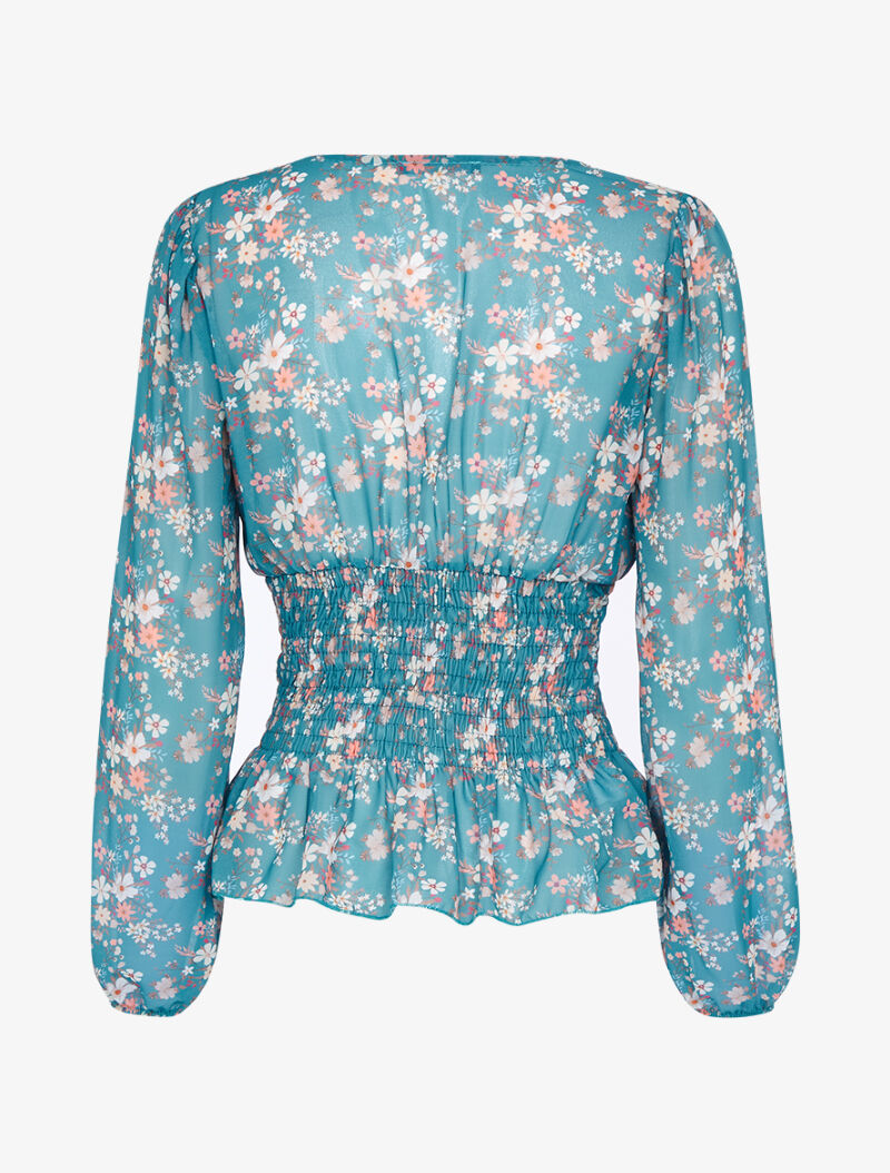 Top boule à imprimé floral - turquoise - 2
