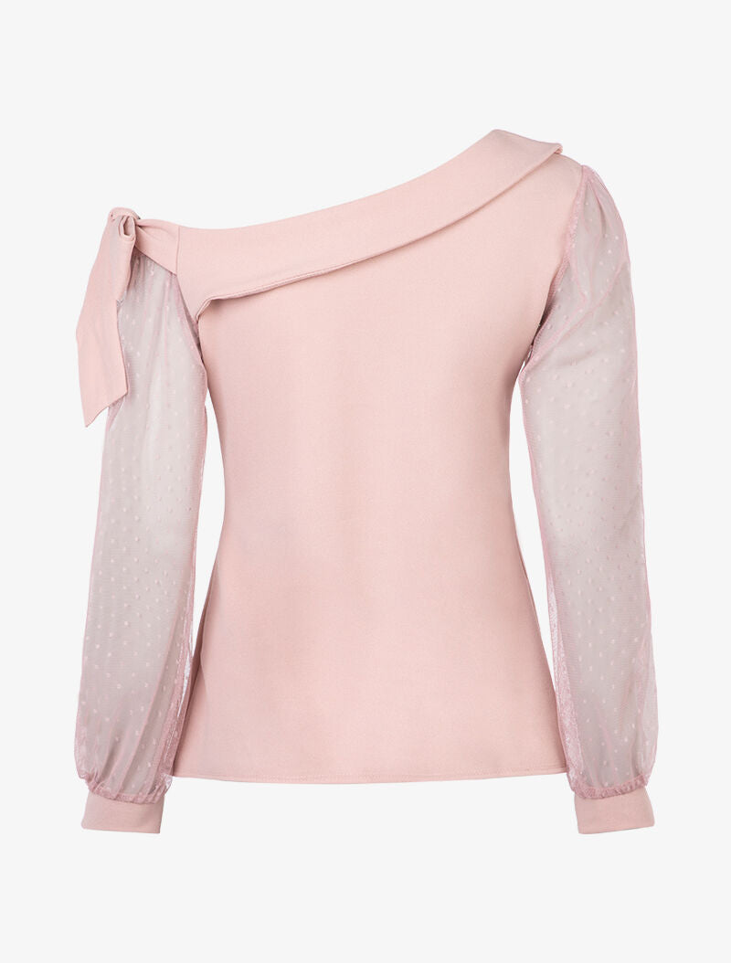 Top à encolure asymétrique et tulle - rose - 2
