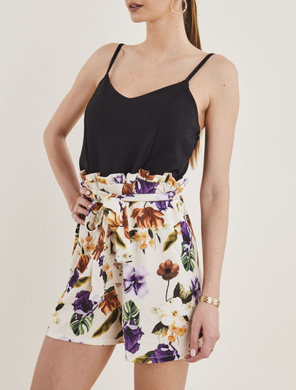 Combishort à imprimé fleuri - beige - 4