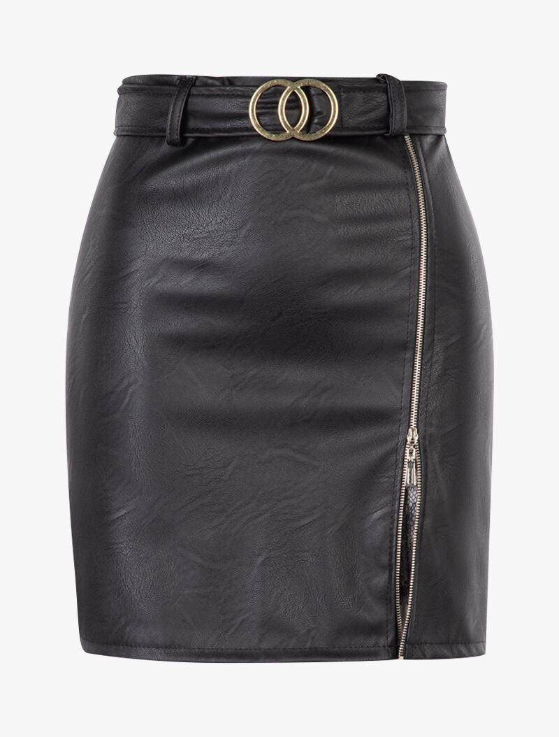 Jupe à zip et empiècement dentelle - noir - 3