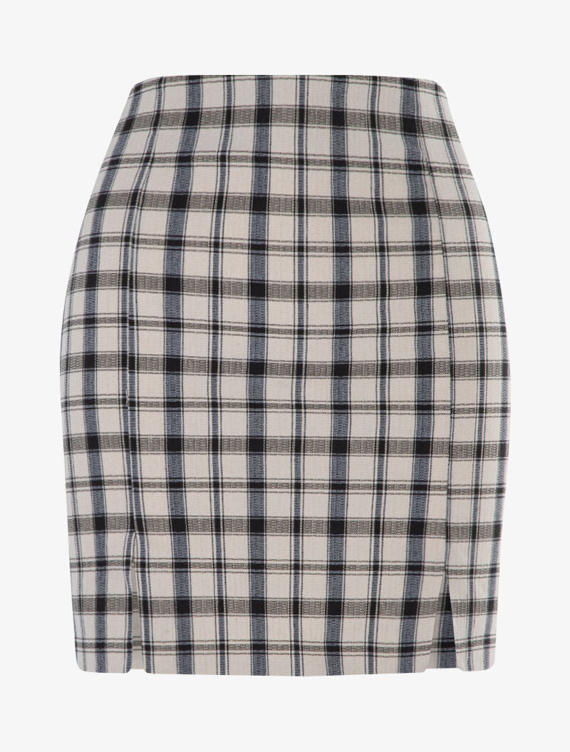 Mini jupe à imprimé tartan - beige - 1