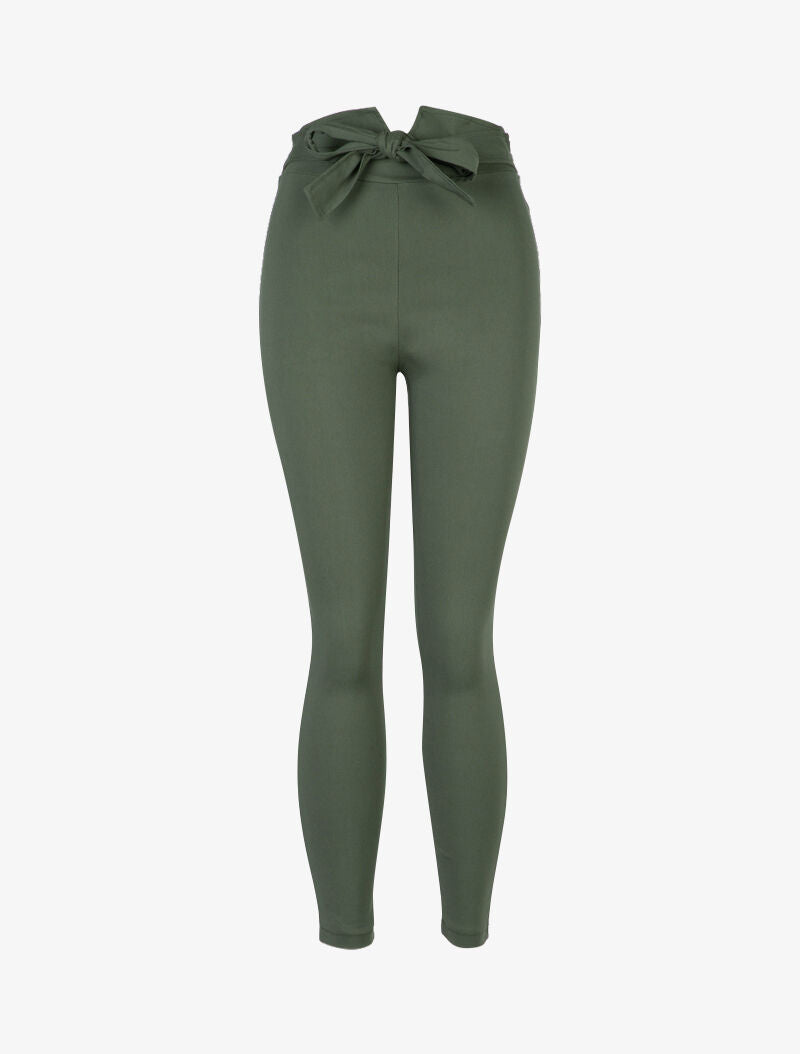 Pantalon à taille empire fendue - kaki - 1