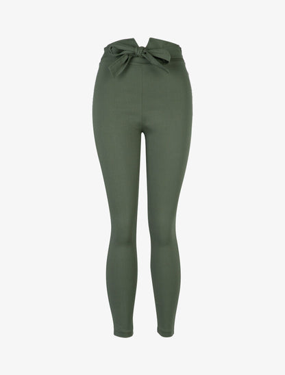 Pantalon à taille empire fendue - kaki - 1