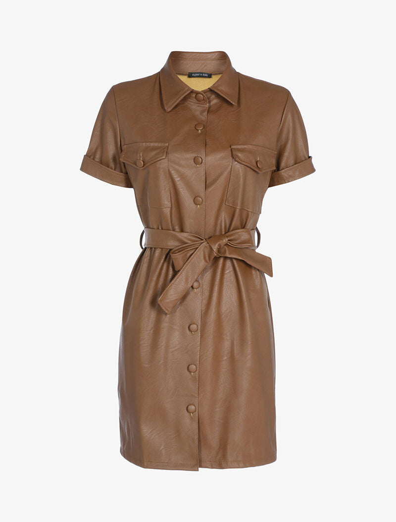 Robe chemise boutonnée - marron - 3