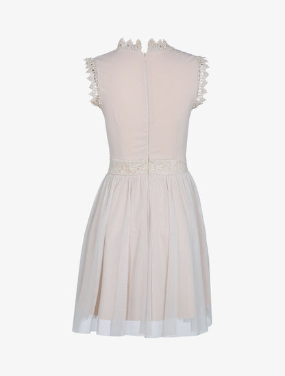 Robe patineuse en dentelle et crochet - beige - 2