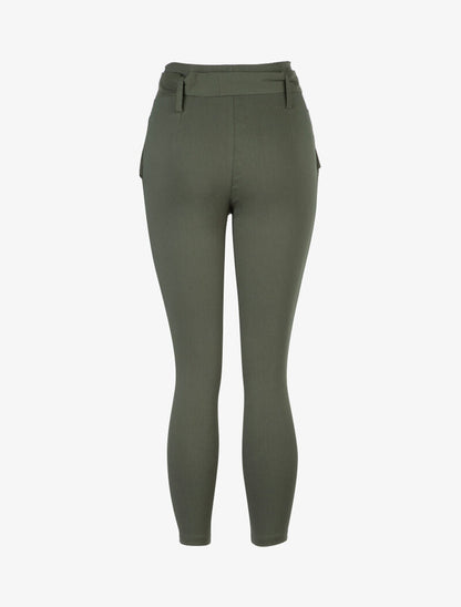 Pantaloni 7/8 a vita alta. - cachi