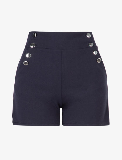 Short taille haute à côtés boutonnés - marine - 3