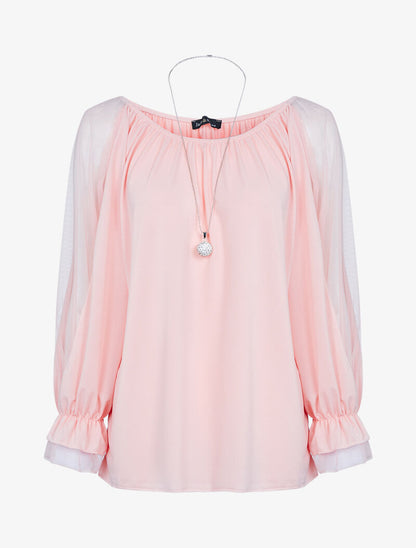 Blouse à manches fendues et résille - rose - 3
