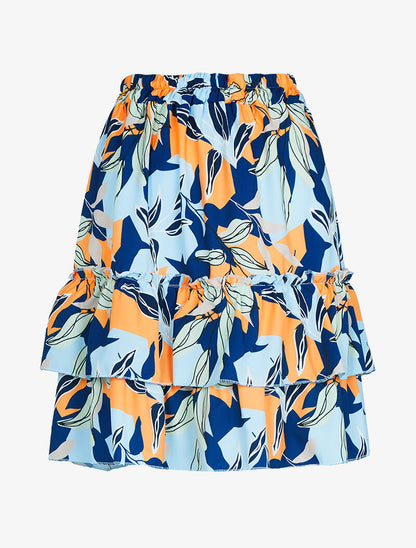 Jupe volantée à imprimé fleurs graphiques - bleu clair - 1