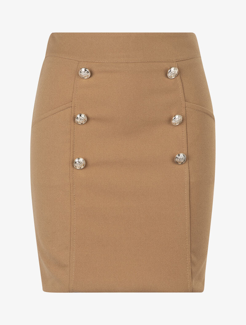 Jupe à boutonnière et poches plaquées - camel - 3