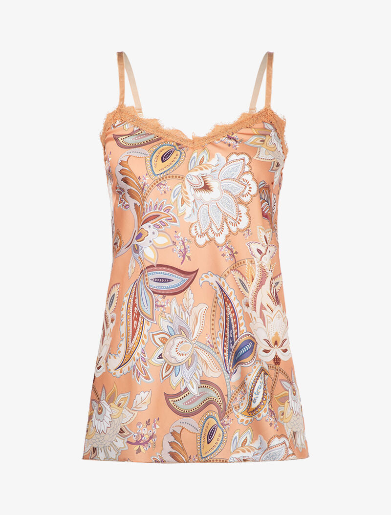 Caraco satiné imprimé fleurs baroque - orange - 1