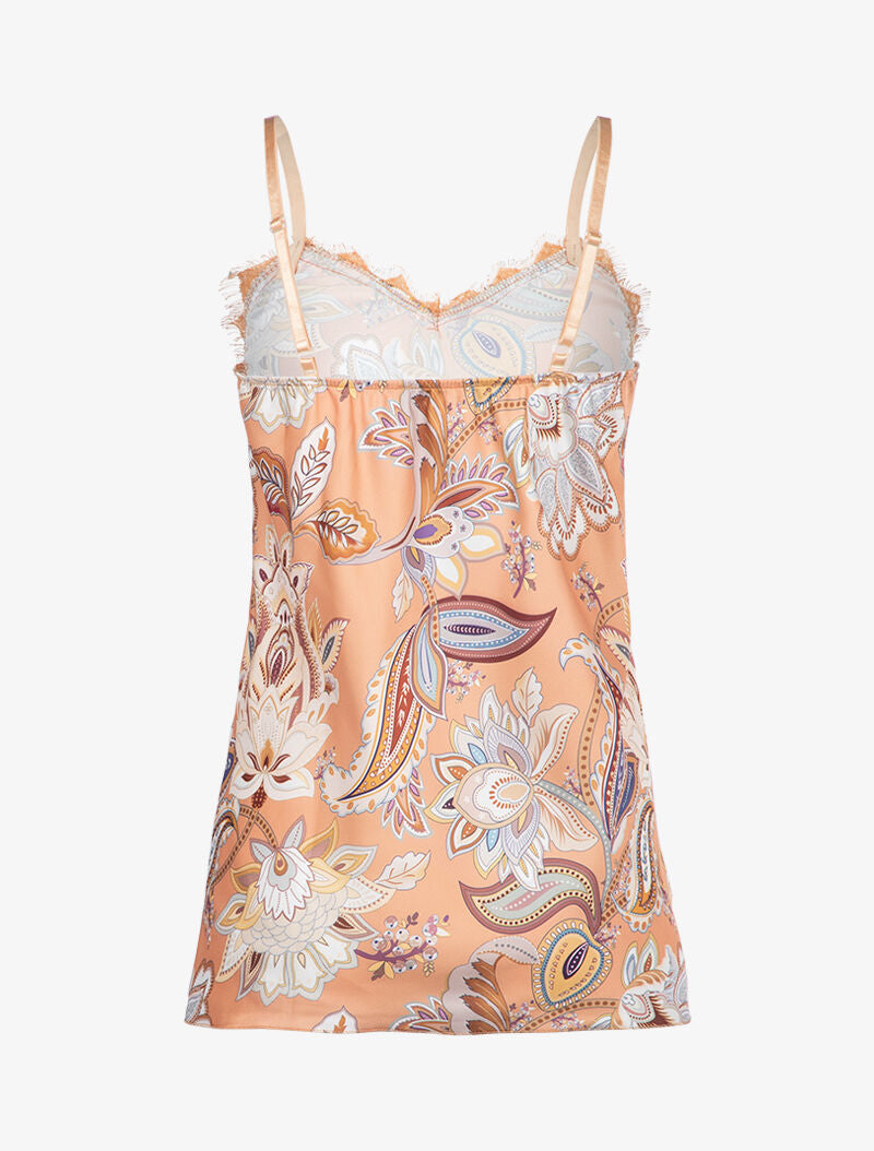Caraco satiné imprimé fleurs baroque - orange - 2