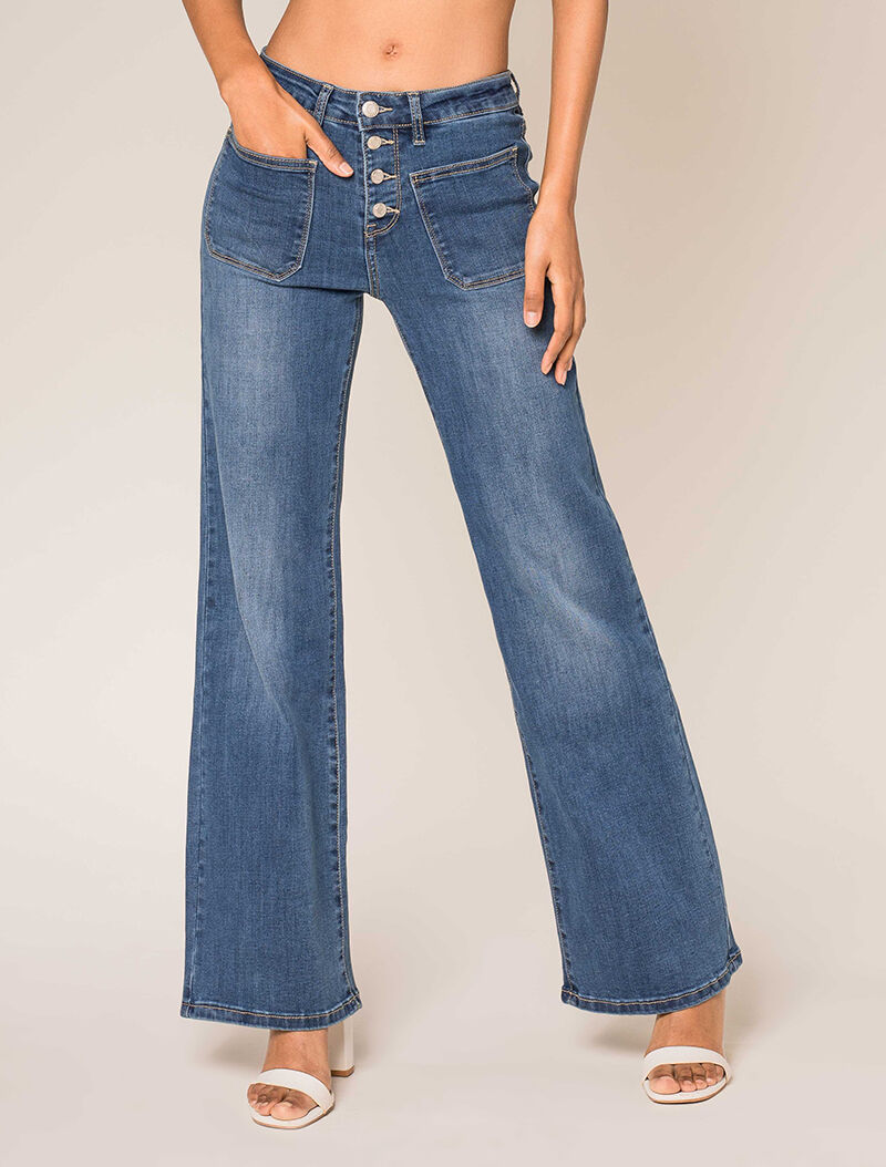 Jean ample délavé à poches avant plaquées - bleu denim - 1
