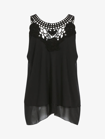 Top en voile et crochet - noir - 2