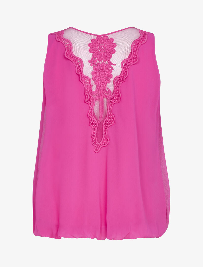 Top à détails résille et crochet - fushia - 2