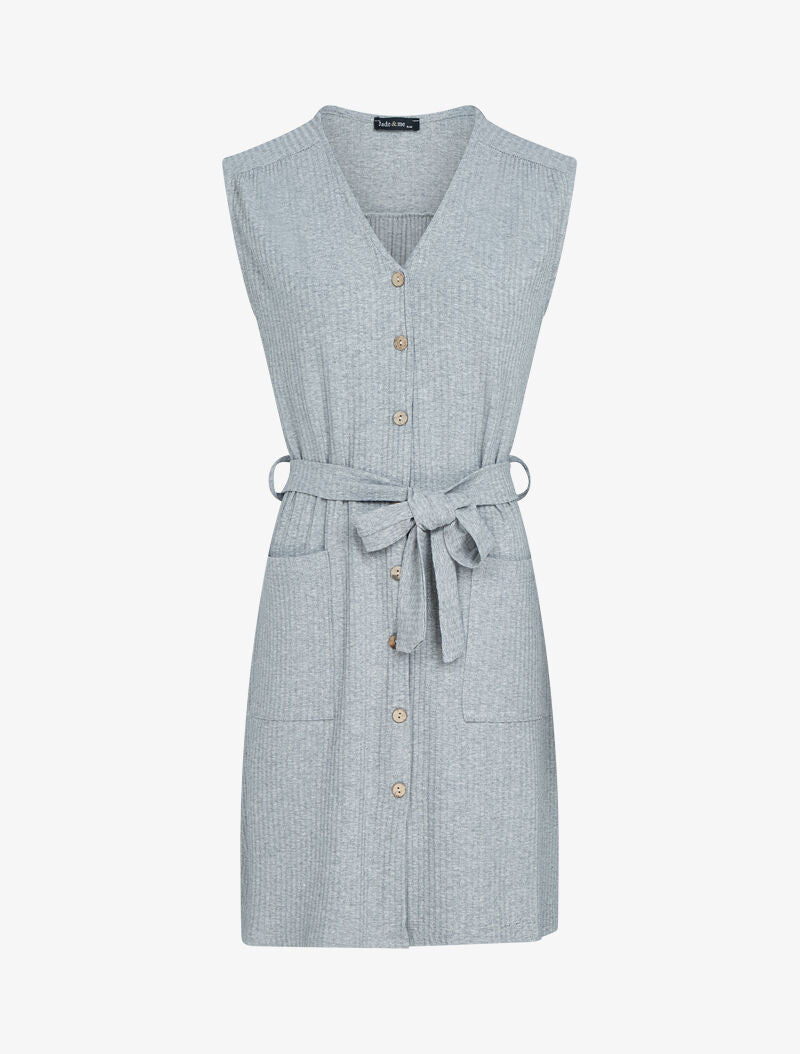 Robe côtelée à boutons contrastants - gris clair - 3
