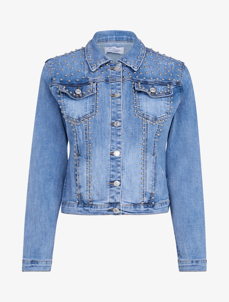 Veste en jean ornée de billes - bleu denim - 2