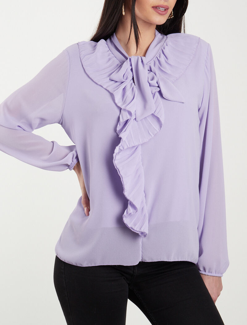 Blouse en voile à jabots gaufrés - lilas - 1