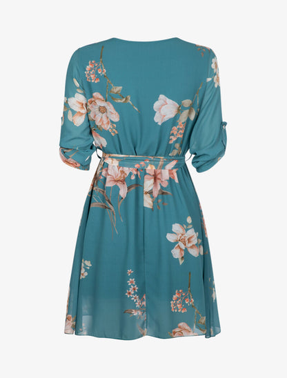 Robe cache coeur à imprimé printanier - turquoise - 2