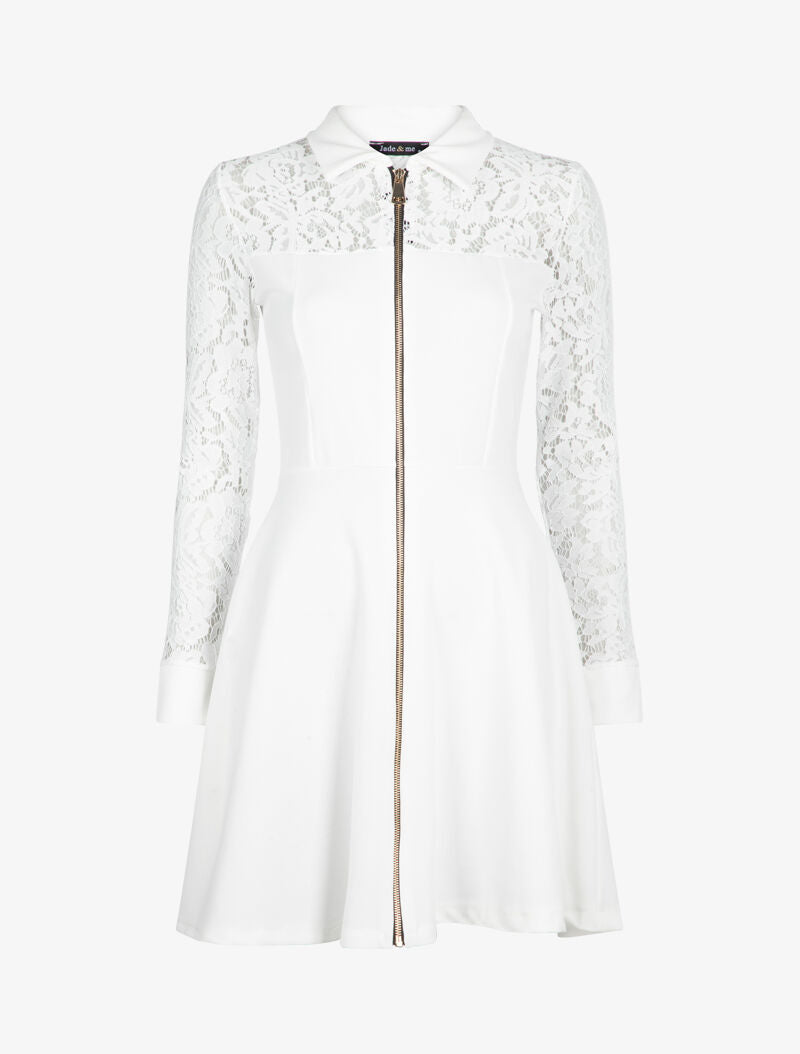 Robe à détails dentelle et zip contrastant - blanc - 3